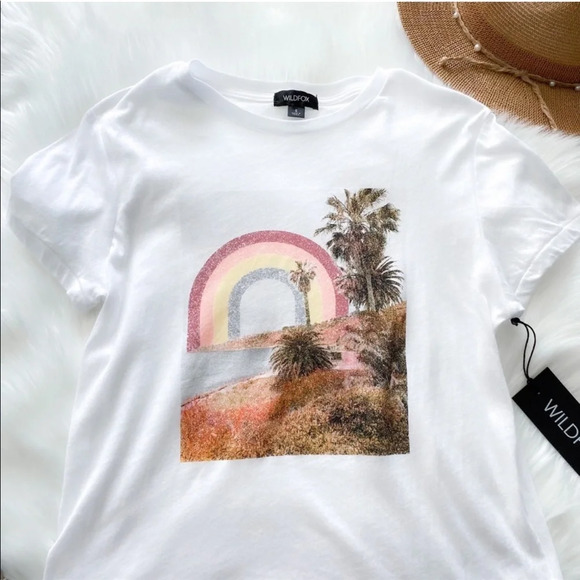 Wildfox Rainbow Coast Keke Beach T-Shirt Tee White Crew Neck NEW Size Small - Picture 6 of 14